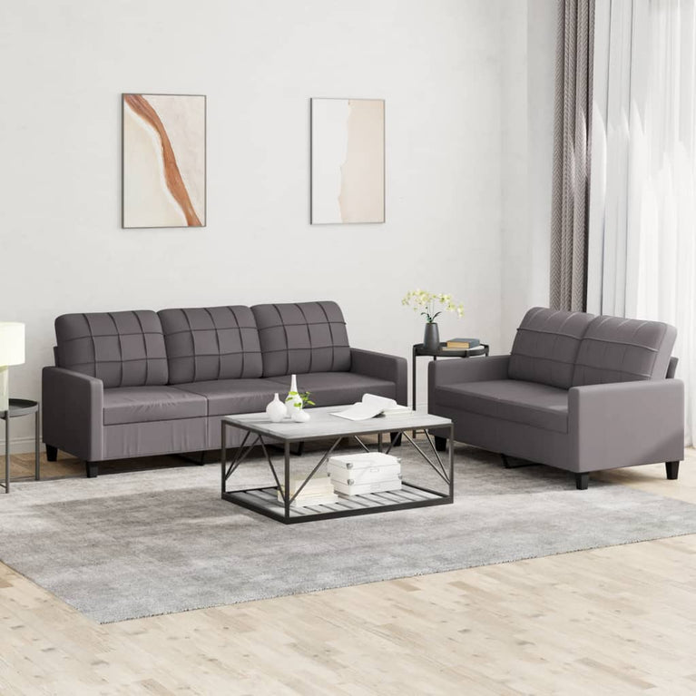 2-delige Loungeset met kussens kunstleer grijs