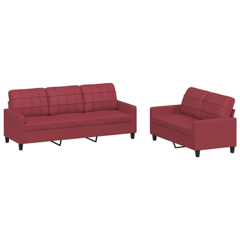 2-delige Loungeset met kussens kunstleer wijnrood
