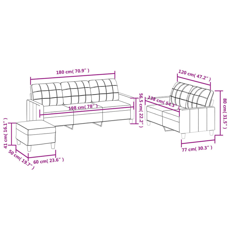 3-delige Loungeset met kussens kunstleer cappuccino