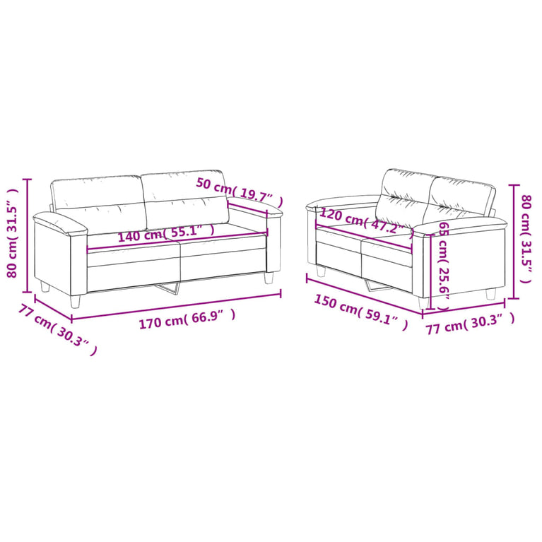 2-delige Loungeset met kussens microvezelstof beige