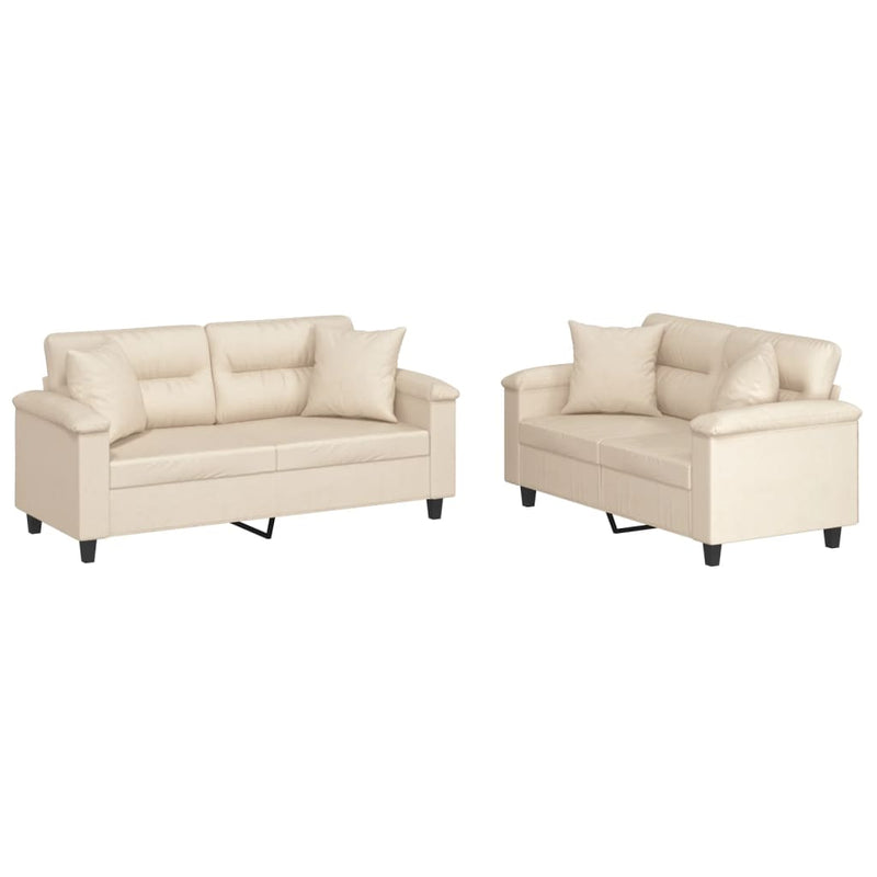 2-delige Loungeset met kussens microvezelstof beige