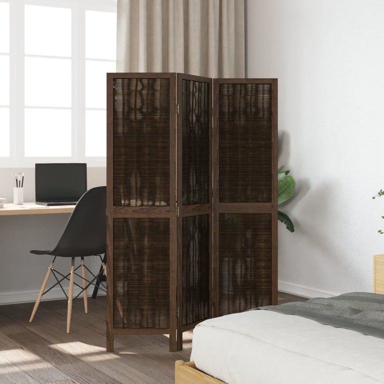 Kamerscherm met 3 panelen massief paulowniahout donkerbruin