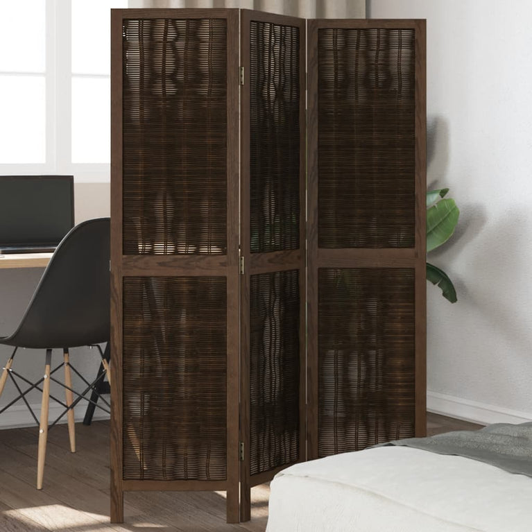 Kamerscherm met 3 panelen massief paulowniahout donkerbruin