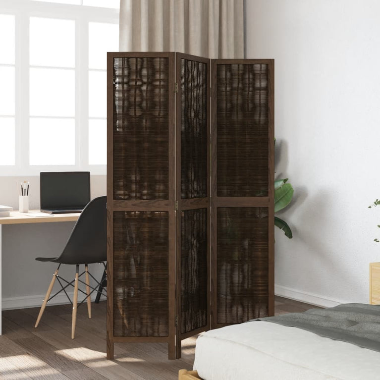 Kamerscherm met 3 panelen massief paulowniahout donkerbruin