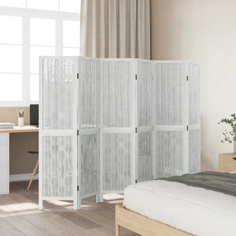 Kamerscherm met 6 panelen massief paulowniahout wit