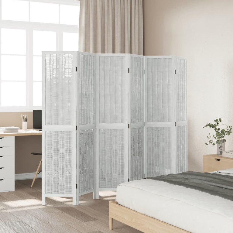 Kamerscherm met 6 panelen massief paulowniahout wit