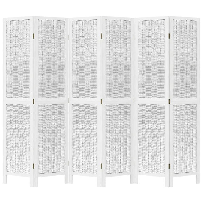Kamerscherm met 6 panelen massief paulowniahout wit