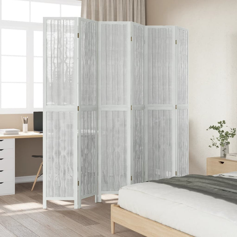 Kamerscherm met 6 panelen massief paulowniahout wit