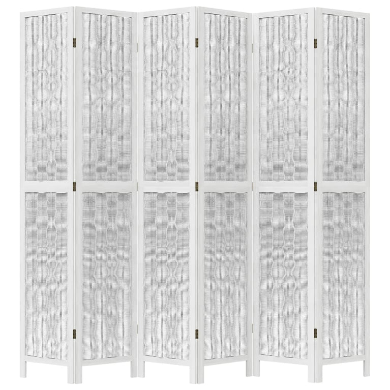 Kamerscherm met 6 panelen massief paulowniahout wit