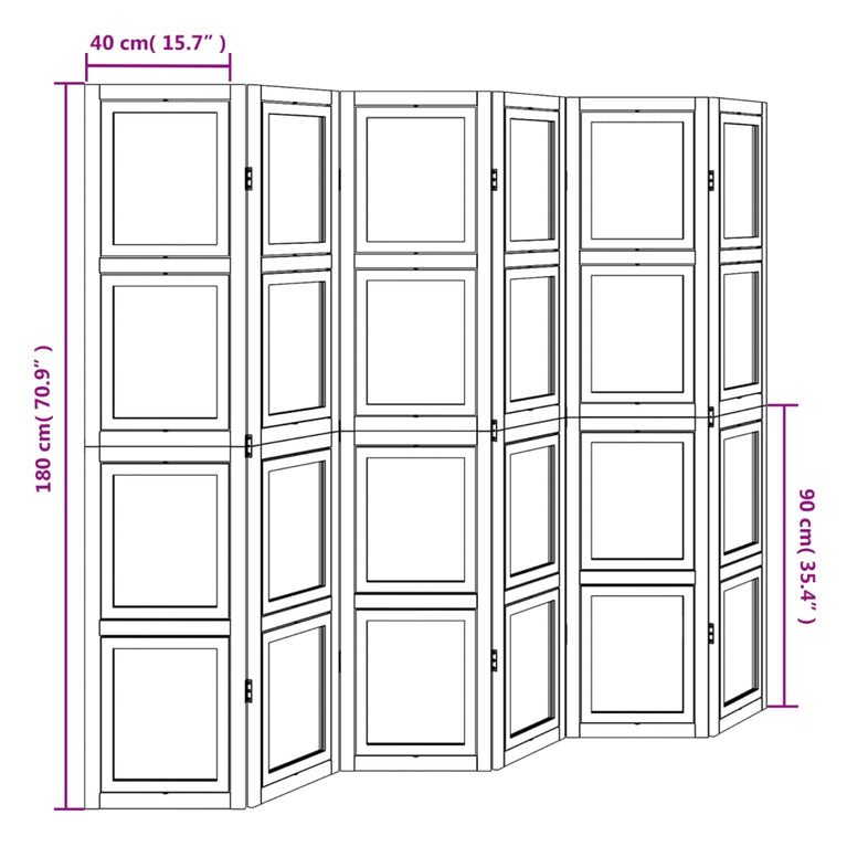 Kamerscherm met 6 panelen massief paulowniahout wit