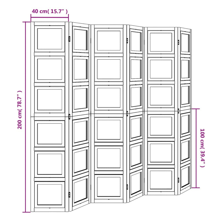 Kamerscherm met 6 panelen massief paulowniahout wit