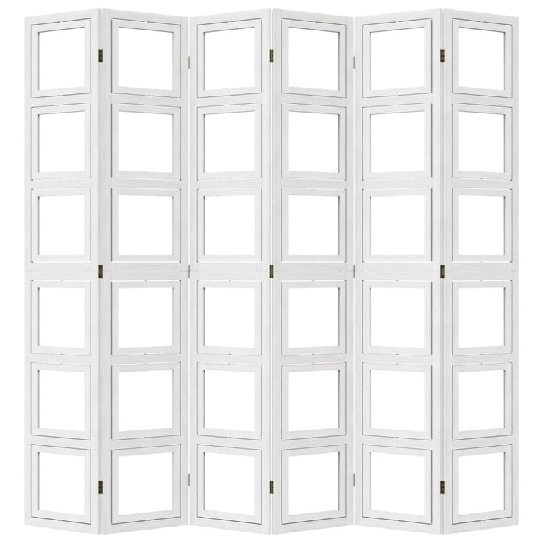 Kamerscherm met 6 panelen massief paulowniahout wit