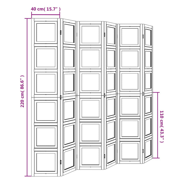 Kamerscherm met 6 panelen massief paulowniahout wit