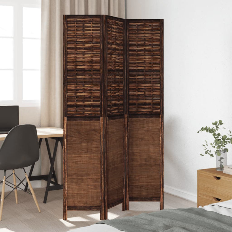 Kamerscherm met 3 panelen massief paulowniahout donkerbruin