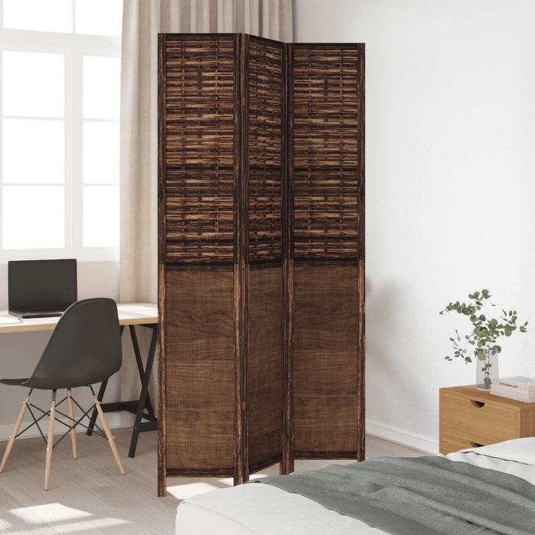 Kamerscherm met 3 panelen massief paulowniahout donkerbruin