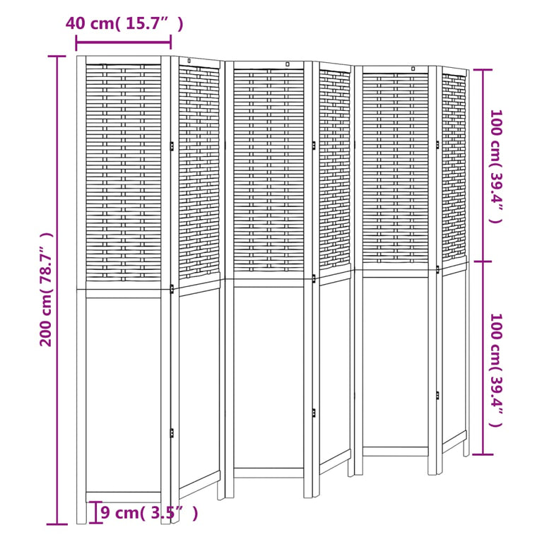 Kamerscherm met 6 panelen massief paulowniahout donkerbruin
