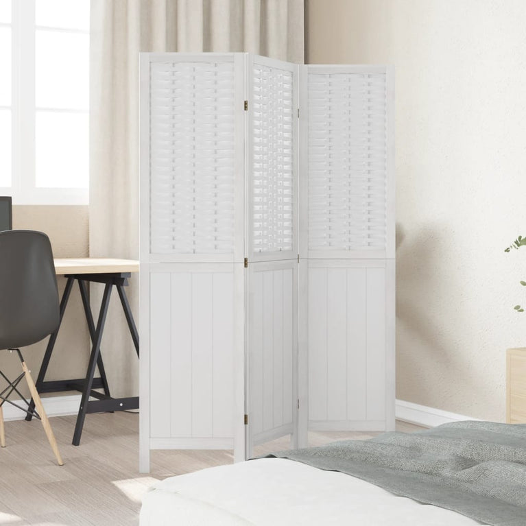 Kamerscherm met 3 panelen massief paulowniahout wit