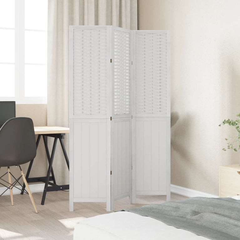 Kamerscherm met 3 panelen massief paulowniahout wit