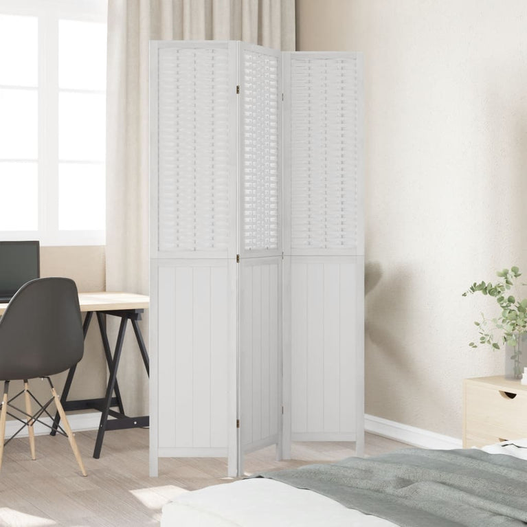 Kamerscherm met 3 panelen massief paulowniahout wit