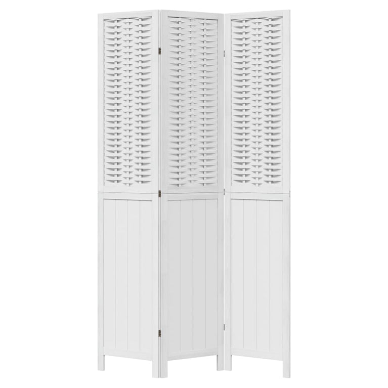 Kamerscherm met 3 panelen massief paulowniahout wit