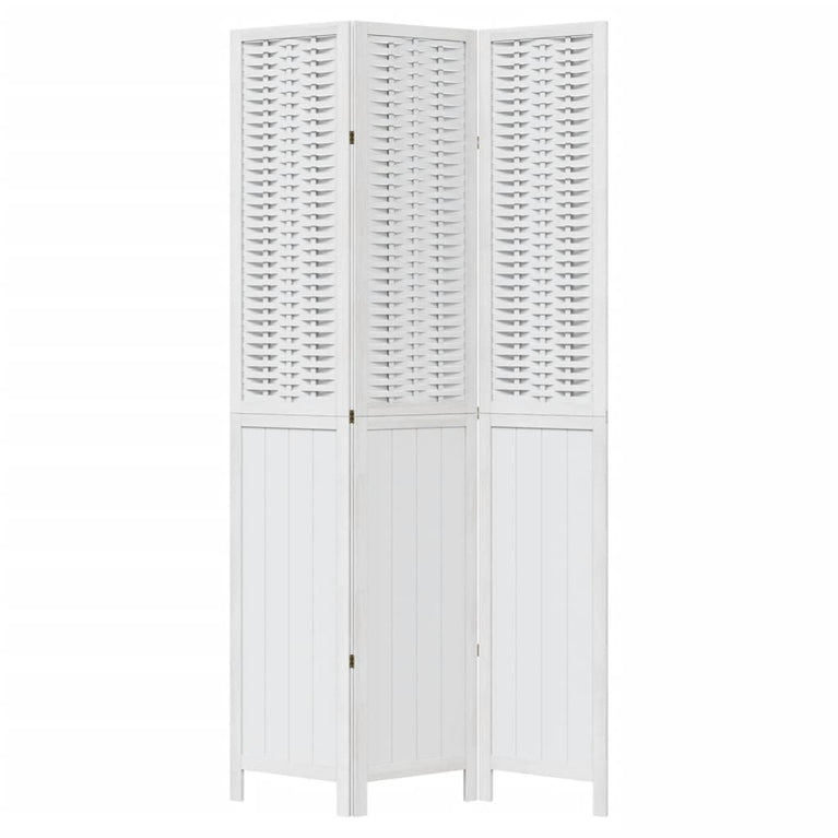 Kamerscherm met 3 panelen massief paulowniahout wit