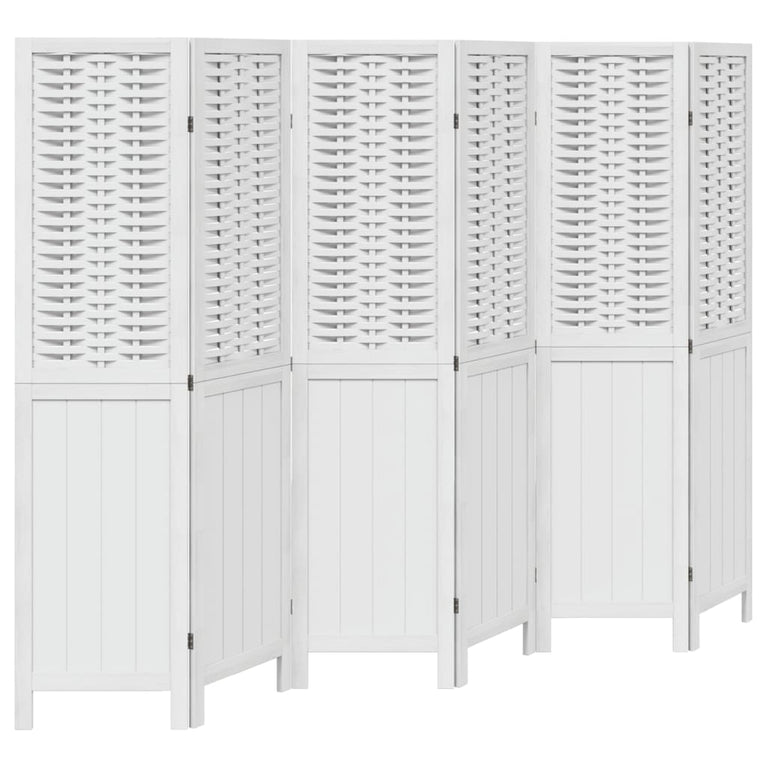 Kamerscherm met 6 panelen massief paulowniahout wit