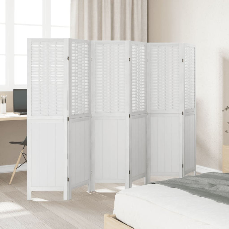 Kamerscherm met 6 panelen massief paulowniahout wit