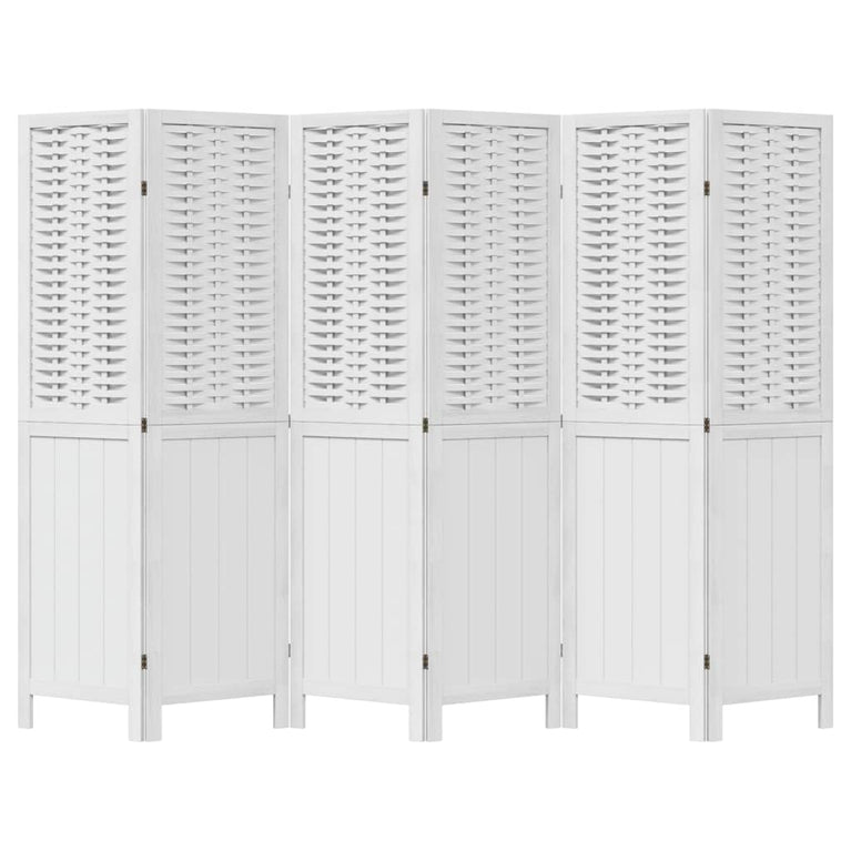Kamerscherm met 6 panelen massief paulowniahout wit