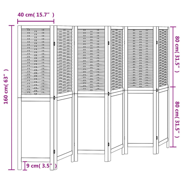 Kamerscherm met 6 panelen massief paulowniahout wit