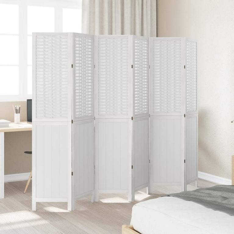 Kamerscherm met 6 panelen massief paulowniahout wit