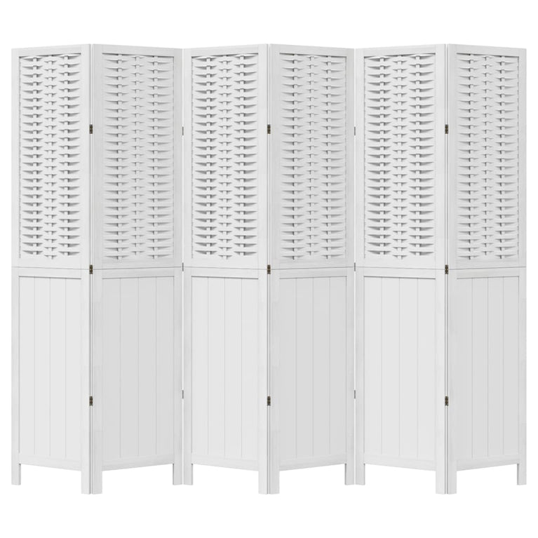 Kamerscherm met 6 panelen massief paulowniahout wit