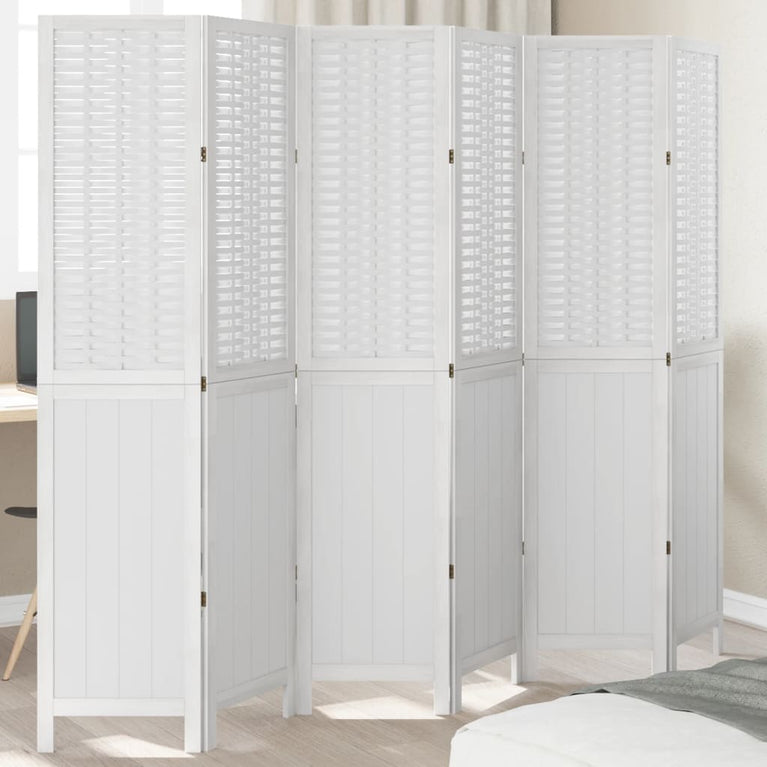 Kamerscherm met 6 panelen massief paulowniahout wit