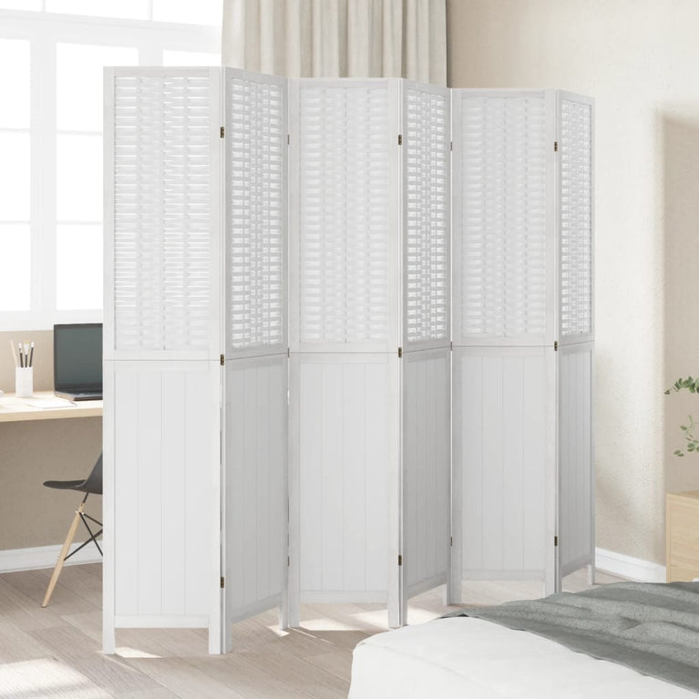 Kamerscherm met 6 panelen massief paulowniahout wit