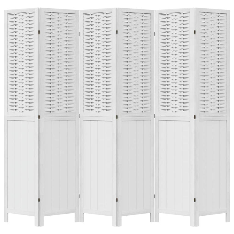 Kamerscherm met 6 panelen massief paulowniahout wit