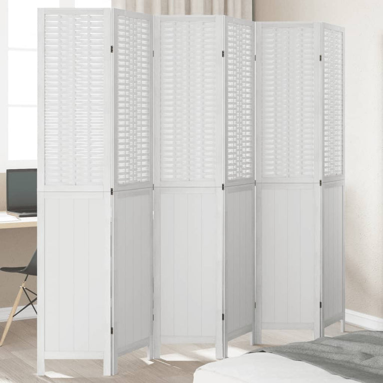 Kamerscherm met 6 panelen massief paulowniahout wit