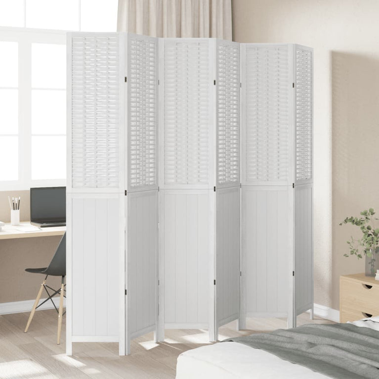 Kamerscherm met 6 panelen massief paulowniahout wit