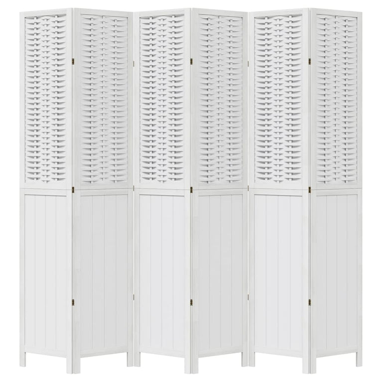 Kamerscherm met 6 panelen massief paulowniahout wit