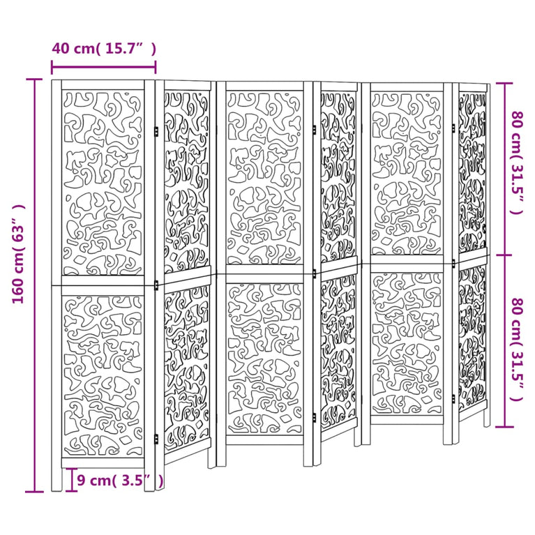 Kamerscherm met 6 panelen massief paulowniahout wit