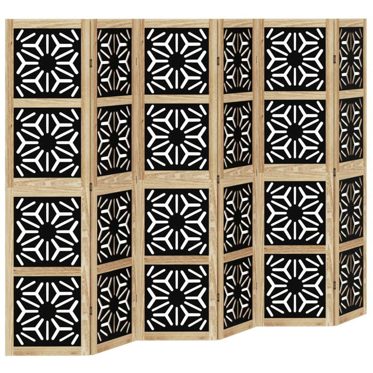 Kamerscherm met 6 panelen massief paulowniahout bruin en zwart