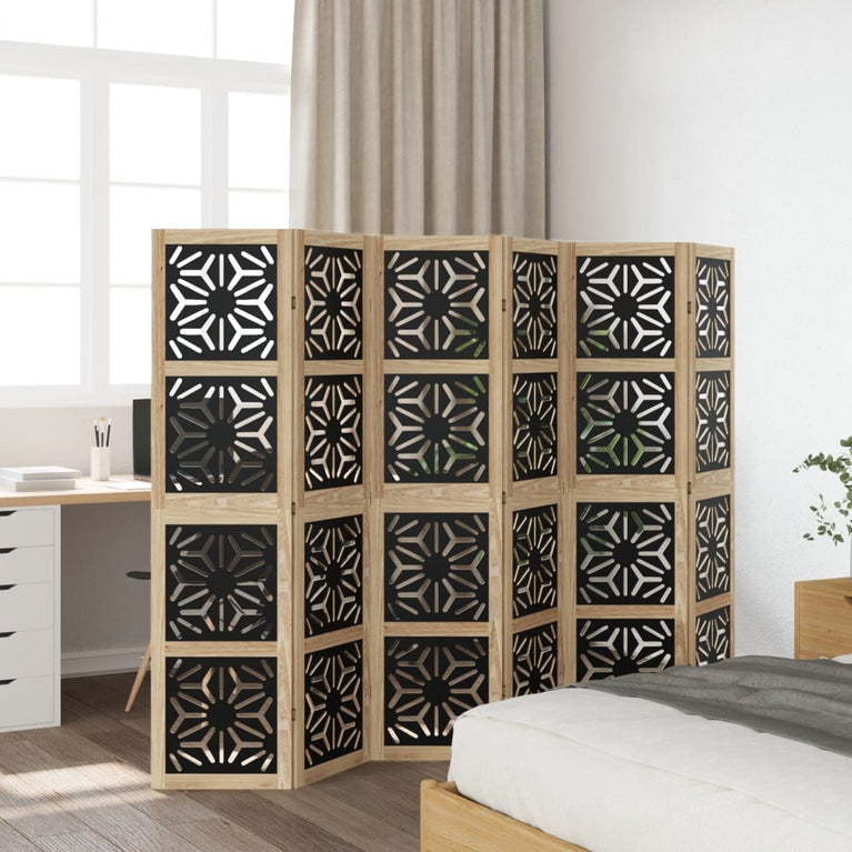 Kamerscherm met 6 panelen massief paulowniahout bruin en zwart