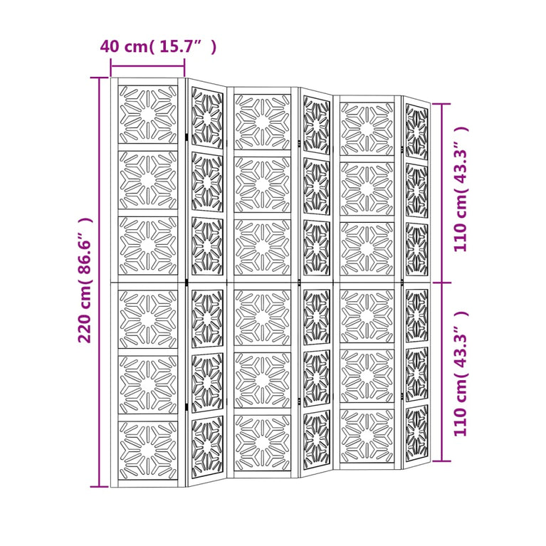 Kamerscherm met 6 panelen massief paulowniahout bruin en zwart