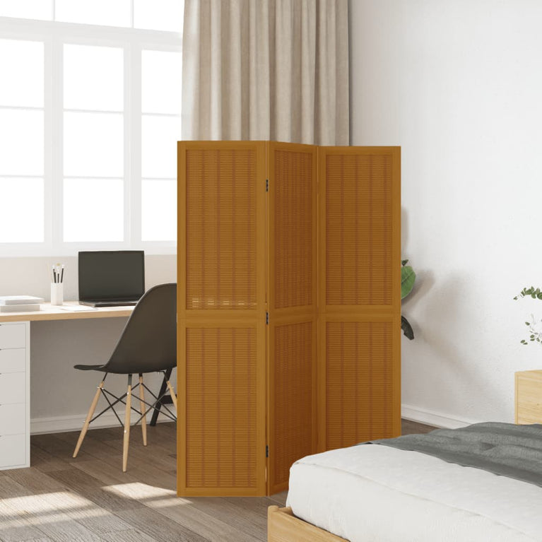 Kamerscherm met 3 panelen massief paulowniahout bruin
