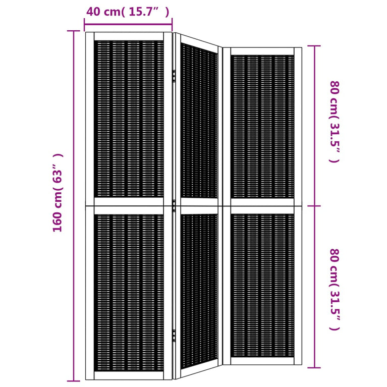 Kamerscherm met 3 panelen massief paulowniahout bruin