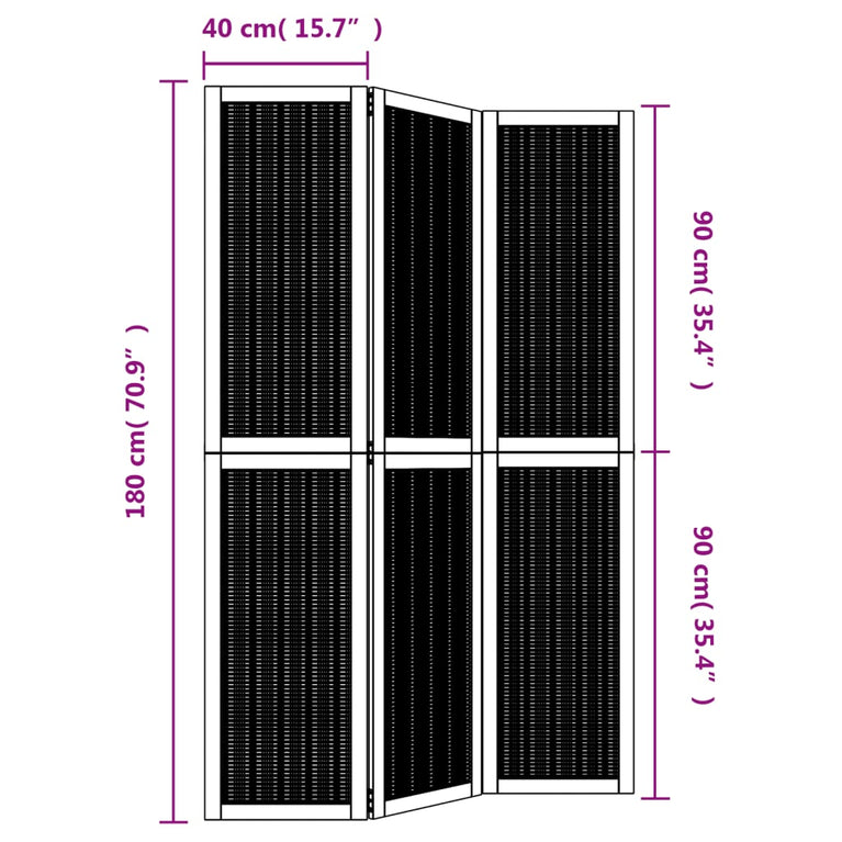 Kamerscherm met 3 panelen massief paulowniahout bruin