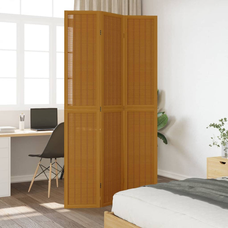 Kamerscherm met 3 panelen massief paulowniahout bruin