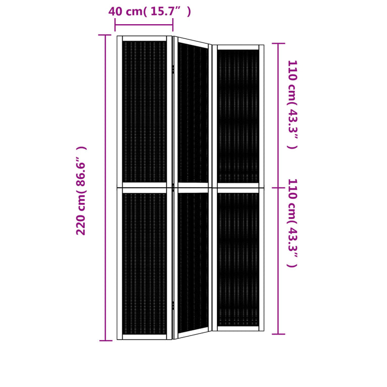 Kamerscherm met 3 panelen massief paulowniahout bruin