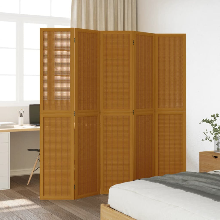 Kamerscherm met 5 panelen massief paulowniahout bruin