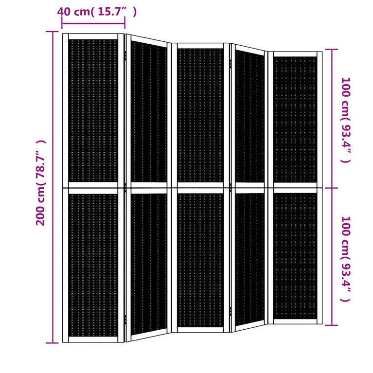 Kamerscherm met 5 panelen massief paulowniahout bruin