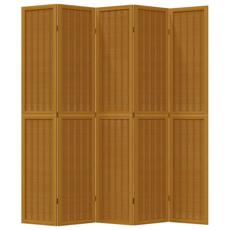 Kamerscherm met 5 panelen massief paulowniahout bruin