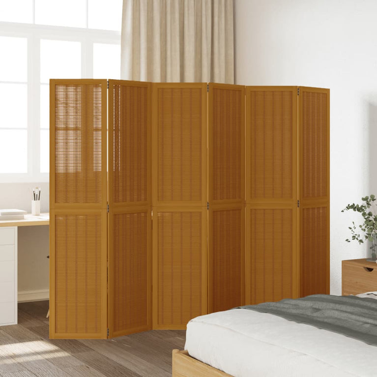 Kamerscherm met 6 panelen massief paulowniahout bruin
